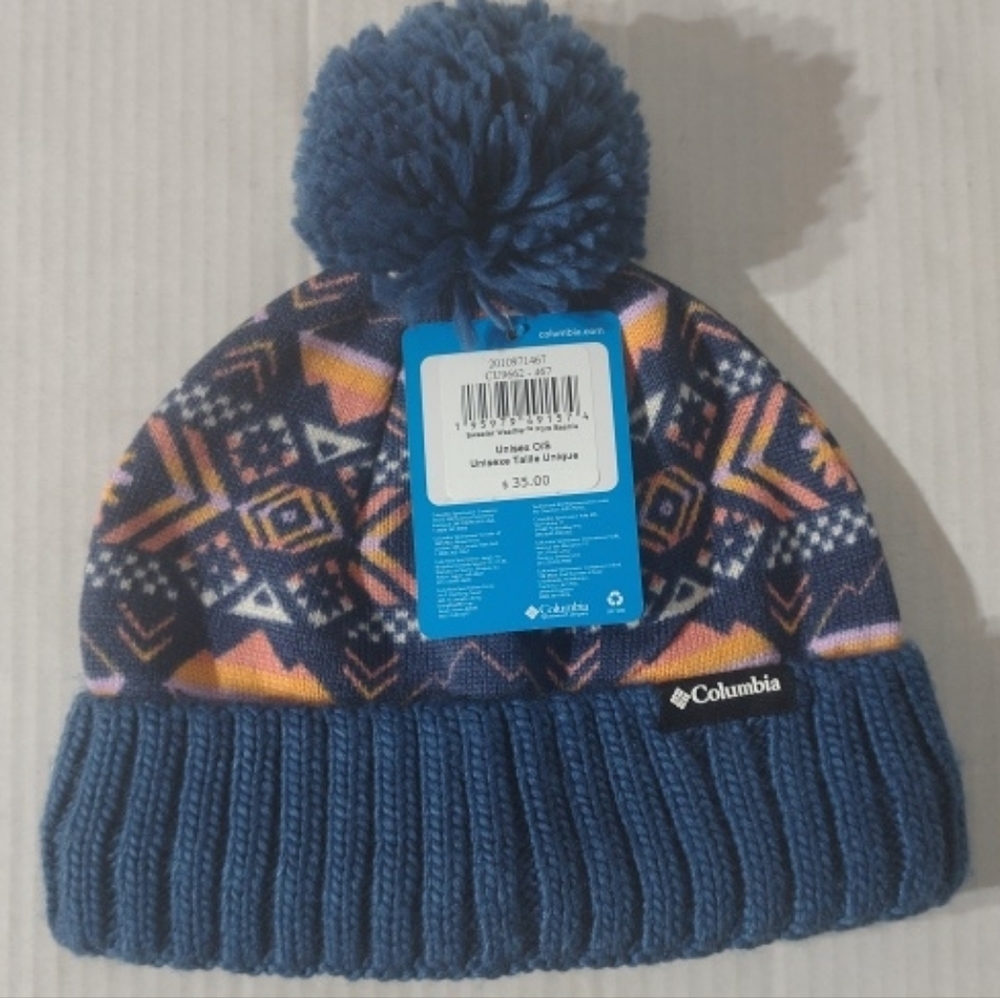 Columbia Sweater Weather Pom Beanie Nocturnal Checkered Peaks Pattern Unisex
